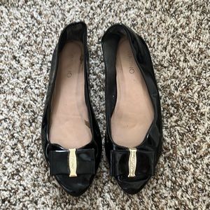 Black ballet flats with ribbon detail